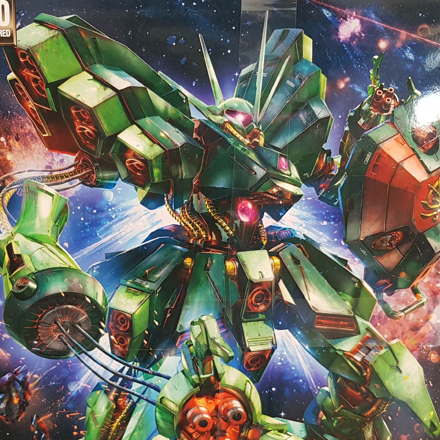 Photographie de la boîte de maquette Bandai représentant le RE 1/100 Hamma-Hamma, un Mobile Suit de Gundam ZZ au design imposant et aux bras caractéristiques.